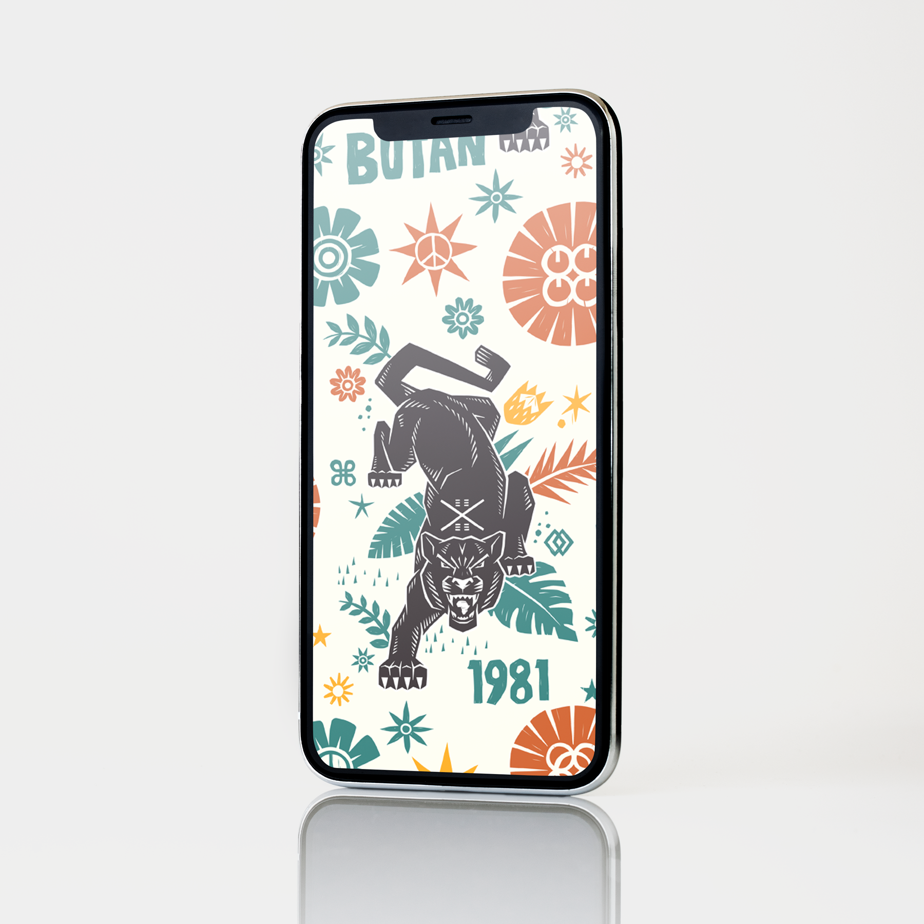 Butan | Woodcut Panthers Multi | Mobile Wallpaper