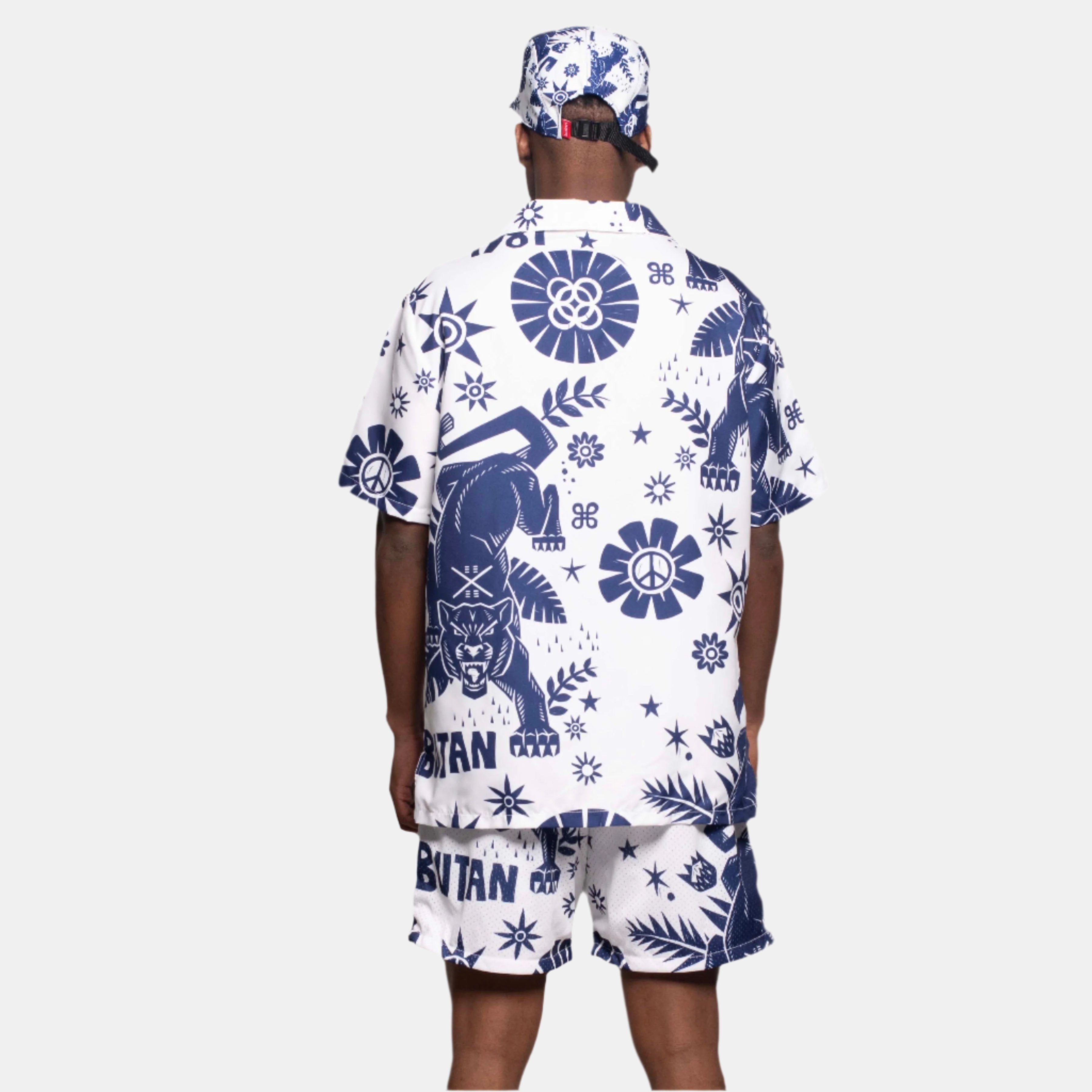 Jungle Cat | Short Sleeve Button Up Shirt | Navy-2