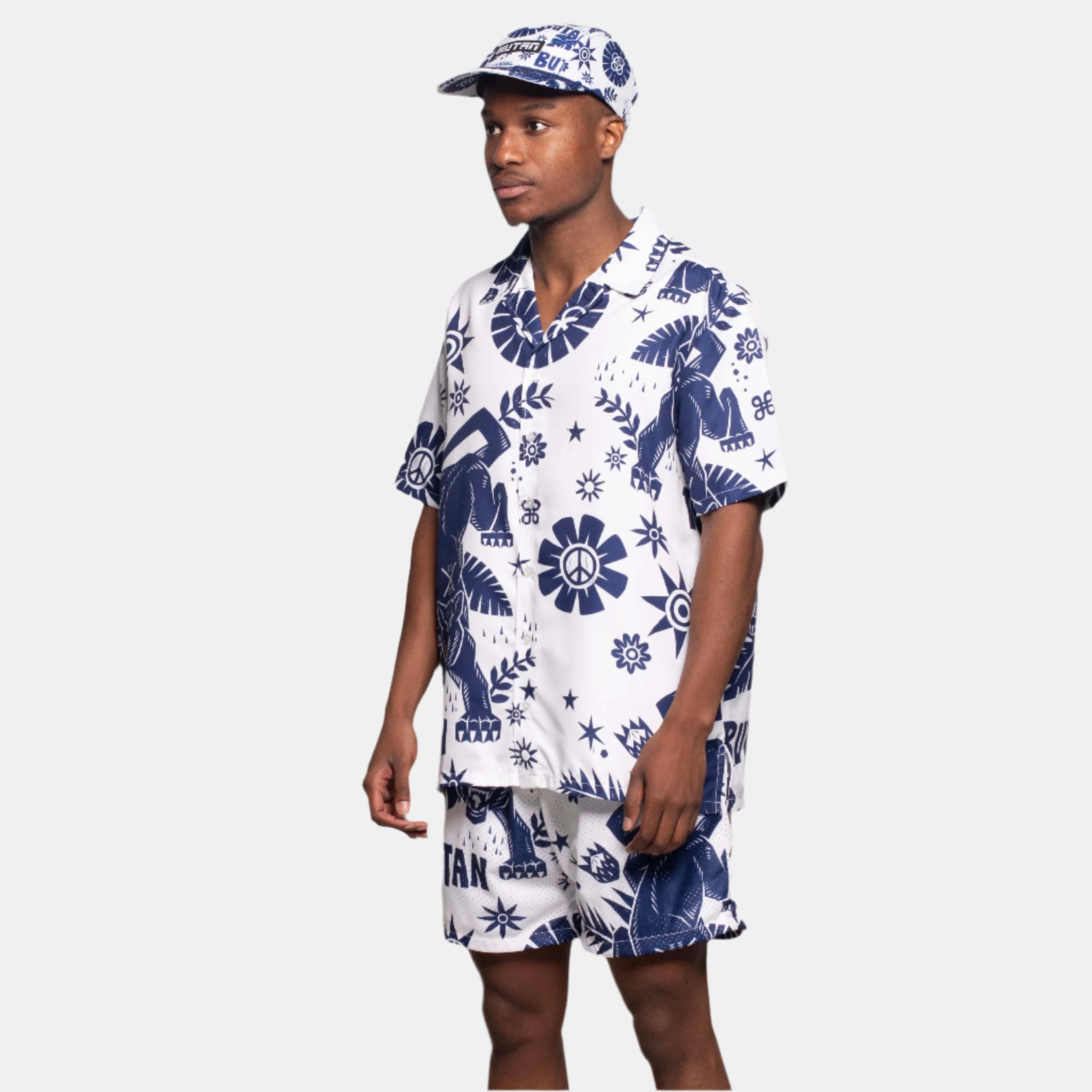 Jungle Cat | Short Sleeve Button Up Shirt | Navy-3
