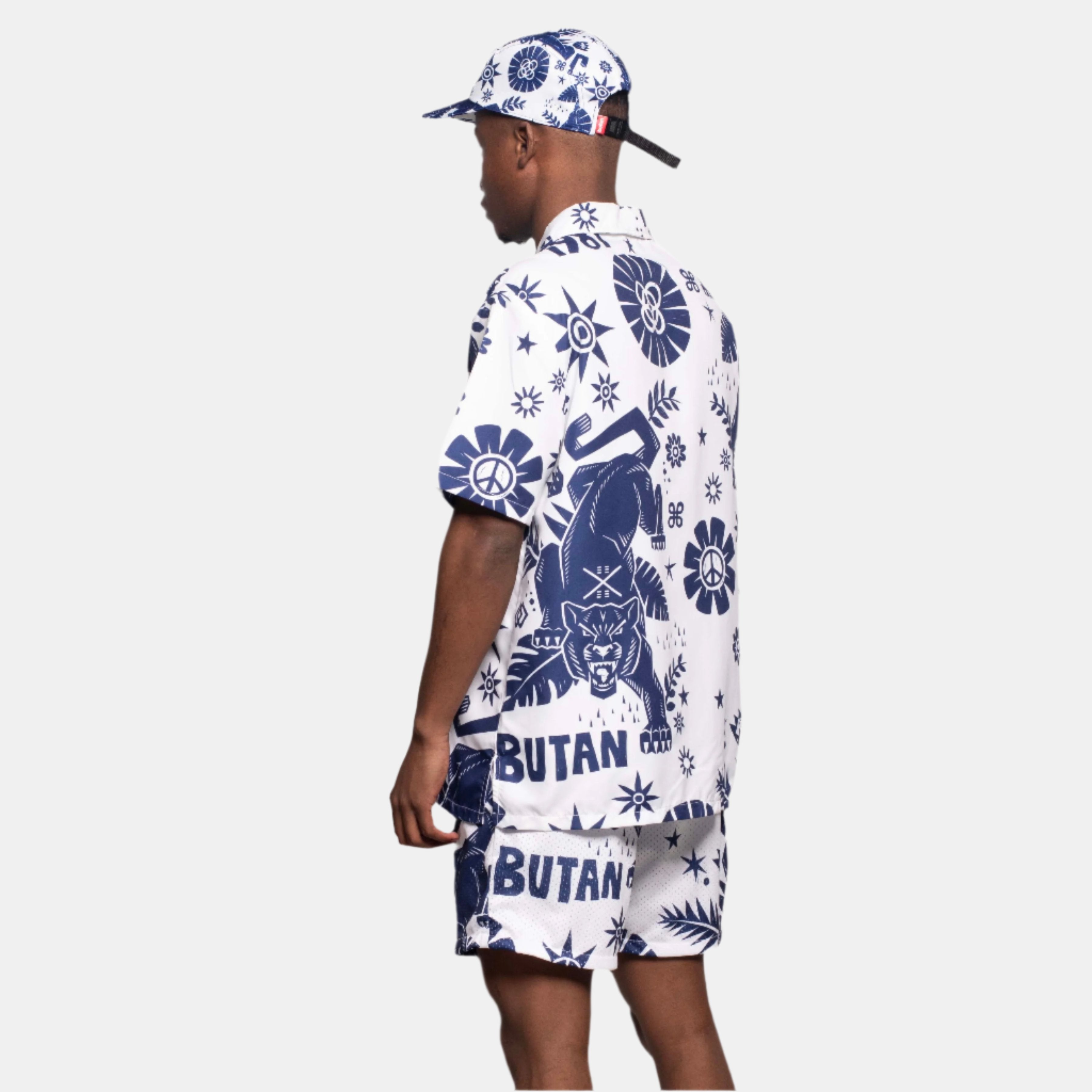 Jungle Cat | Short Sleeve Button Up Shirt | Navy-5