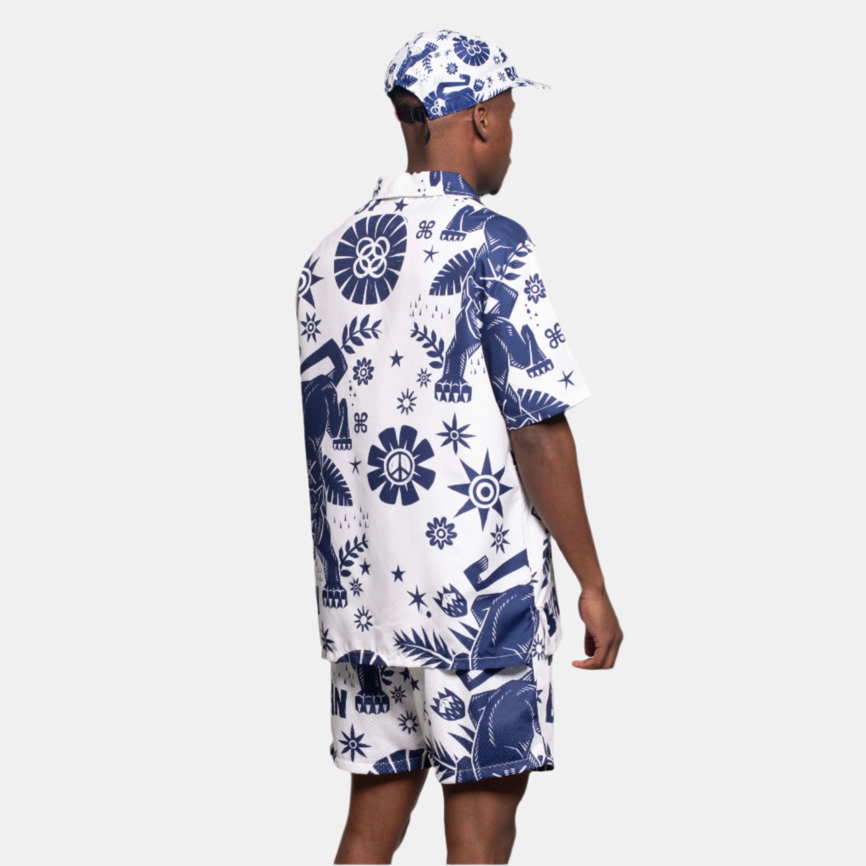 Jungle Cat | Short Sleeve Button Up Shirt | Navy-6