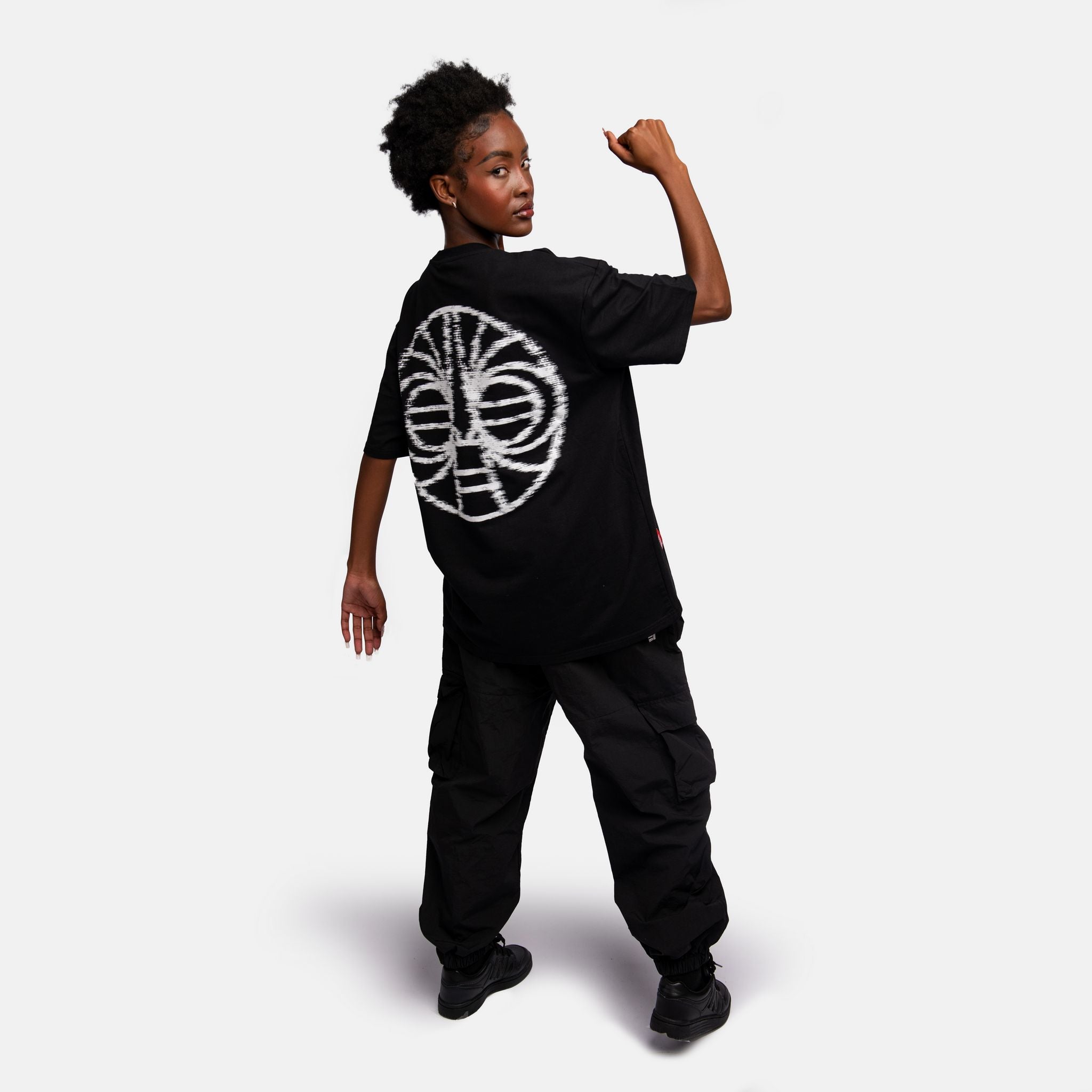 Butan Aluta Mask | White Noise | Oversized T-shirt in Black