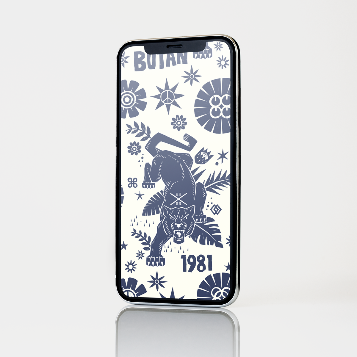 Butan | Woodcut Panthers Indigo | Mobile Wallpaper