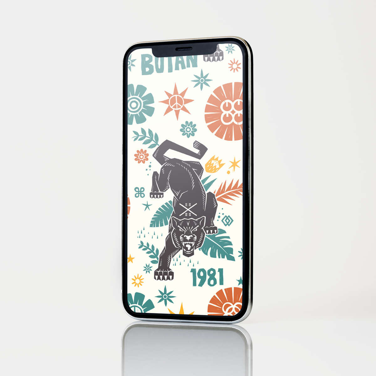 Butan | Woodcut Panthers Multi | Mobile Wallpaper